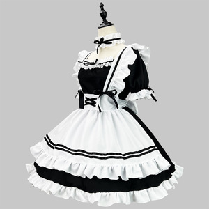 Classic Black And White Maid Costume Cosplay Outfit For Anime Role Play Game Dress With Ruffles And Bow Detailing - Product Image 3