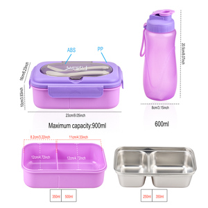 Tùy chỉnh Bento Box Set BPA-free nhựa + thép không gỉ 2 ngăn Hộp Ăn Trưa và Chai nước trẻ em trường cắm trại bán buôn - Product Image 2