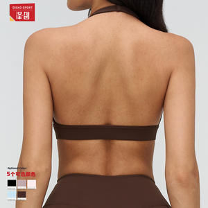 Soutien-gorge de sport transfrontalier à col en V, bonnet moulé moyen, en Nylon Spandex, tailles SMLXL, haut de gamme, coloris Noir, Café, Gris fumé, Violet, Rose clair - Product Image 3