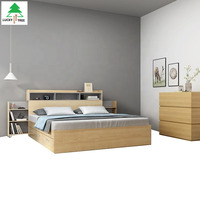 Lit Double en bois au design moderne, tiroirs de rangement, couvre-tête en tissu, lit en bois, collection