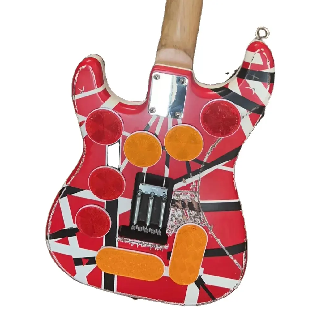 Guitarra elétrica Van Halen Frank 5150 Relics com farol acústico decorado com listras pretas e brancas, guarda-chuva, frete grátis