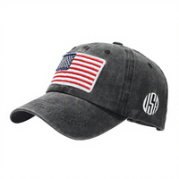 Casquette de baseball en jean brodée drapeau USA, unisexe, ajustable, 6 panneaux, style décontracté en coton pour adulte