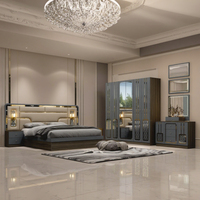 Ensemble Complet de Meubles de Chambre King Size en Bois de Luxe, Cadre en Bois, Rangement Intégré, LED Moderne et Simple
