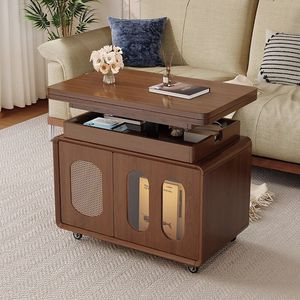 Wan Yusen Solid Wood <b>Coffee</b> <b>Table</b> Movable Height Adjustable Folding Storage Living Room Side <b>Table</b> With Wheels - Product Image 2
