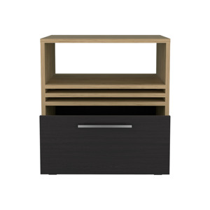 Mesita de noche con 1 cajón, 4 ruedas y 1 estante, mueble de almacenamiento de roble natural negro para dormitorio - Product Image 3