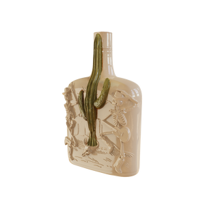 Botella Cuadrada de Licor de Cerámica con Diseño de Dos Esqueletos en Relieve Color Crema Sólido Personalizado con Cactus Verde para Licores Especiales - Product Image 2
