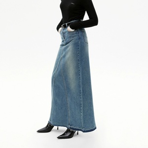 Jupe en jean personnalisée 100% coton, haute qualité, bleu vintage, denim délavé, taille haute, jupes maxi pour femmes - Product Image 2