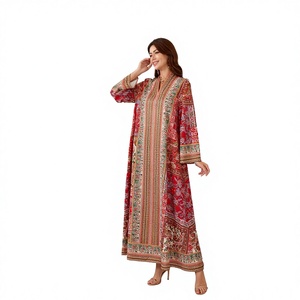 Vestido Holgado de Manga Larga con Estampado para Mujeres Musulmanas, Elegante, de Poliéster, BX01, para Comercio Electrónico Transfronterizo en Europa y Oriente Medio - Product Image 1