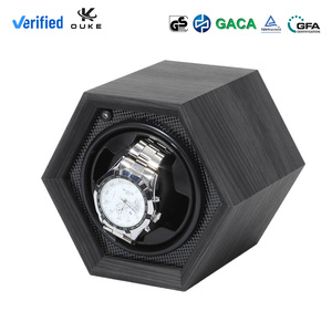 Boîte de <span class=keywords><strong>remontoir</strong></span> <span class=keywords><strong>automatique</strong></span> haut de gamme noire en bois de noyer hexagonal réglable pour montres mécaniques - Product Image 1