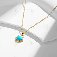 Collier Peishang en argent sterling 925 plaqué or 14 carats avec cabochon soleil et chaîne câble en oxyde de zirconium, turquoise naturelle