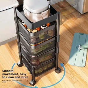 Étagère à légumes en acier au carbone sans assemblage, autoportante, mobile, 5 niveaux, carrée, rotative et amovible pour <span class=keywords><strong>cuisine</strong></span> - Product Image 3