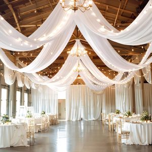 Rideaux de plafond blancs pour mariage, rideau en mousseline de soie en tissu transparent pour décoration de fête - Product Image 6
