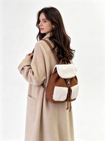 Sac à dos décontracté Zeyu pour femme en similicuir avec garniture Sherpa et cordon de serrage, collection Hiver 2026, sac à dos en fausse fourrure, sac à dos en peluche, ODM