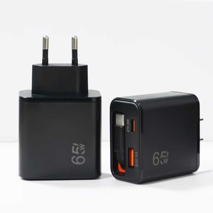 Cargador de pared de doble puerto GaN de 65W con cable retráctil de USB-C, adaptador de viaje de carga rápida PD 3,0 QC3.0 para tableta de teléfono móvil - Product Image 1
