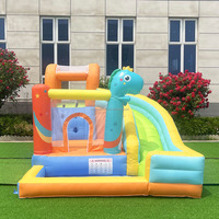 Toboggan Aquatique Gonflable Dinosaure Résidentiel, Château Gonflable Intérieur avec Toboggan et Piscine à Balles pour Enfants