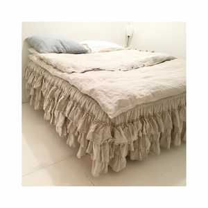 Vente en gros de jupe de lit en lin à trois volants en Twin CalKing Queen Full King Double Sizes pour hôtels - Product Image 1