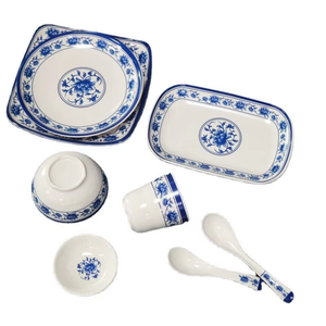 Assiette à dîner et bol à <span class=keywords><strong>nouilles</strong></span> en mélamine de style chinois, motif floral blanc et bleu, format A5, compatible micro-ondes, orchidée classique - Product Image 6