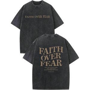 T-shirt FOXA Faith Over Fear pour homme, manches courtes, 100 % coton, motif religieux, design délavé à l'acide, respirant, en jersey - Product Image 1