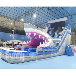 Thương mại cá mập <span class=keywords><strong>Inflatable</strong></span> trượt nước với hồ bơi nước CHƠI thiết bị cá mập thổi lên thư bị trả lại Nhà trượt nước để bán - Product Image 4