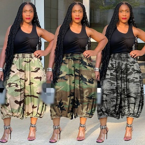 Fashion Lady Women' Casual Pants Full Printed Spring Fall Straight Wide Leg Loose <strong>Harem</strong> <strong>Trousers</strong> Cargo Long Capri Pants - Product Image 2