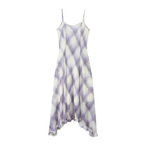 รันฉีชุดเดรสแม็กซี่ลายสก๊อตสีม่วงสายเดี่ยวไม่สมมาตรเอวธรรมชาติสวมใส่สบายๆทุกวันหญิง N9225 - Product Image 1