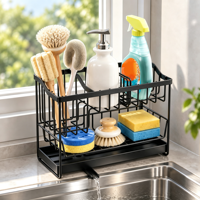 Support d'évier de cuisine en métal personnalisé, porte-éponge et torchon à drainage rapide, 2 niveaux, auto-drainant, pour comptoir