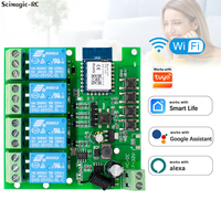 Interruptor de Control Remoto Wifi Inteligente Tuya de 7-32V y 4 Canales, Abridor de Puerta Universal con Relé Wifi de 433mhz RF y Asistente de Google