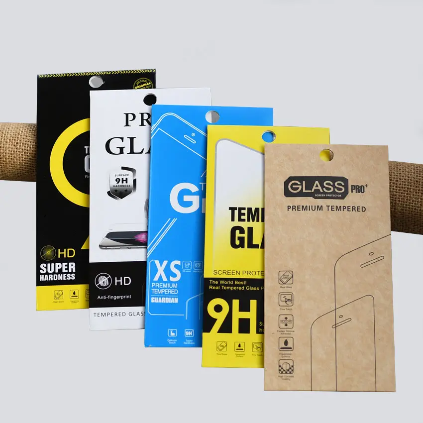 Kertas Kraft Paket Kotak Pelindung Layar Kaca Tempered untuk Iphone dan Samsung