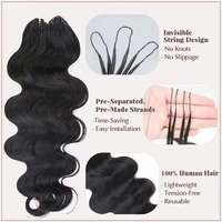 Extensions de cheveux humains pré-divisées sans nœuds, style Body Wave Boho Braids, avec plumes et crochets, pour un effet miracle