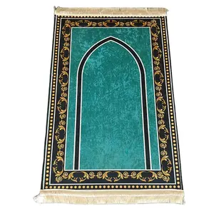 Großhandel muslimische geprägte Gebetsdecke Gebetsmatte islamischer Gebetsteppich Kristallsamt-Steppdeckchen Bodenmatte Gebetsteppich Mittlerer Osten