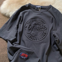 T-shirt personnalisé gaufré pour homme, en coton de qualité supérieure, col rond, épaules tombantes, style streetwear oversize