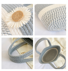 Borsa a Spalla in Paglia Intrecciata a Mano per Donne, Borsa da <span class=keywords><strong>Spiaggia</strong></span> Estiva con Fiocco e Decorazione Floreale, Logo Personalizzato, Borsa Intrecciata alla Moda - Product Image 4