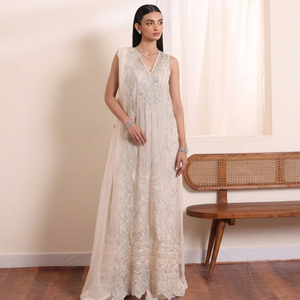 Elegant Ivory Rayon/Nylon/Modal Salwar Kameez Floor-Length Embroidered Women Wedding <b>Dress</b> India Pakistan Style Modern Regular - Product Image 1