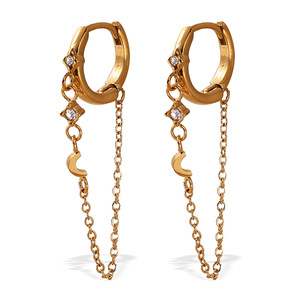 Pendientes colgantes chapados en oro con forma de luna, colgante de cadena de circón, diseño geométrico irregular para mujer, joyería de moda EH971 - Product Image 5
