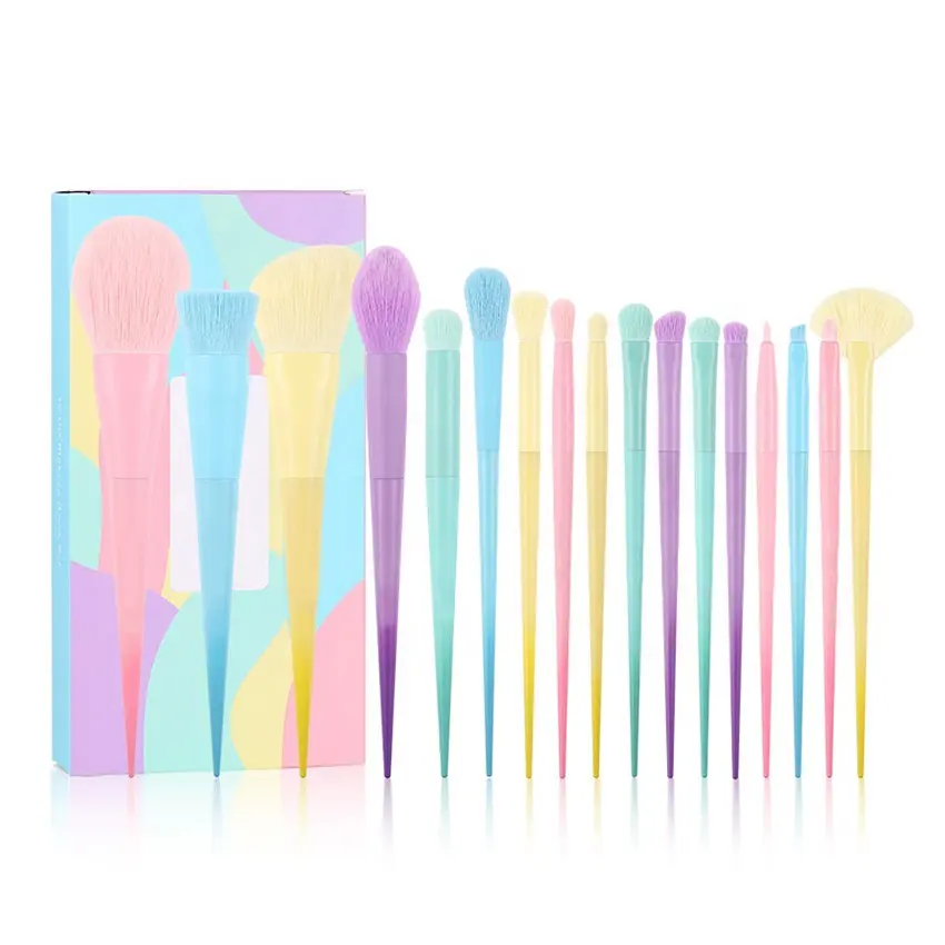 2022 new Bright colorful face cosmetic tools set professional wholesale custom 17pcs girls make up brushes sets kit for make up