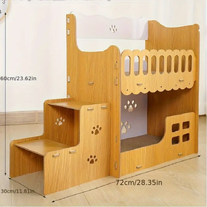 Hochwertiges Extra Großes Katzenbett Höhle Doppelschichtige Katzenvilla mit Kratzbrett Katzennest Holz-Katzennest Katzenbett - Product Image 3