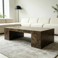 Table basse de luxe pour salon, grand modèle carré en pierre marron, ensemble de tables basses de café en marbre, design moderne et unique avec piétement surélevé