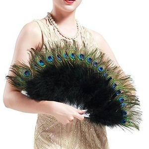 Abanico <span class=keywords><strong>de</strong></span> mano plegable <span class=keywords><strong>de</strong></span> plumas <span class=keywords><strong>de</strong></span> pavo real para mujer, accesorio para fiesta <span class=keywords><strong>de</strong></span> té, baile <span class=keywords><strong>de</strong></span> vacaciones, decoración nupcial para boda, venta al por mayor - Product Image 2