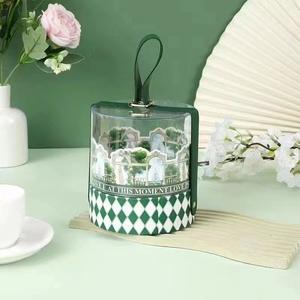 Boîte de cadeau de demoiselle d'honneur ronde en acrylique avec poignée en cuir PU femmes pochette emballage boîte-cadeau de fleur de Rose pour anniversaire de mariage - Product Image 1