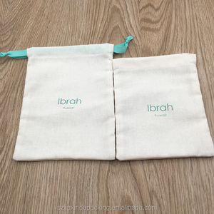 Sac à cordon en coton et lin naturel avec logo personnalisé recyclable, avec ruban gros-grain bleu, pochette à cordon en coton et lin - Product Image 2