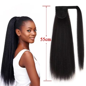 Venta al por mayor 22 pulgadas Afro Kinky Venta caliente Yaki Straight Ponytail Wrap Around Hairpieces Fibra sintética Ponytails para mujer - Product Image 2