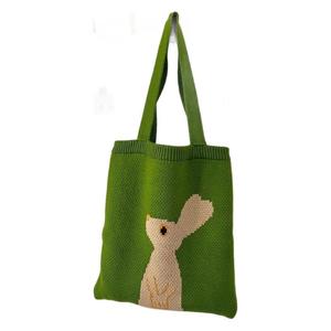 New Cute Cartoon Rabbit Knit Shoulder Bag Ladies <b>Sweet</b> Color Contrast Yarn Woven Tote Bag Trendy Casual Daily Handbag For Girls - Product Image 3