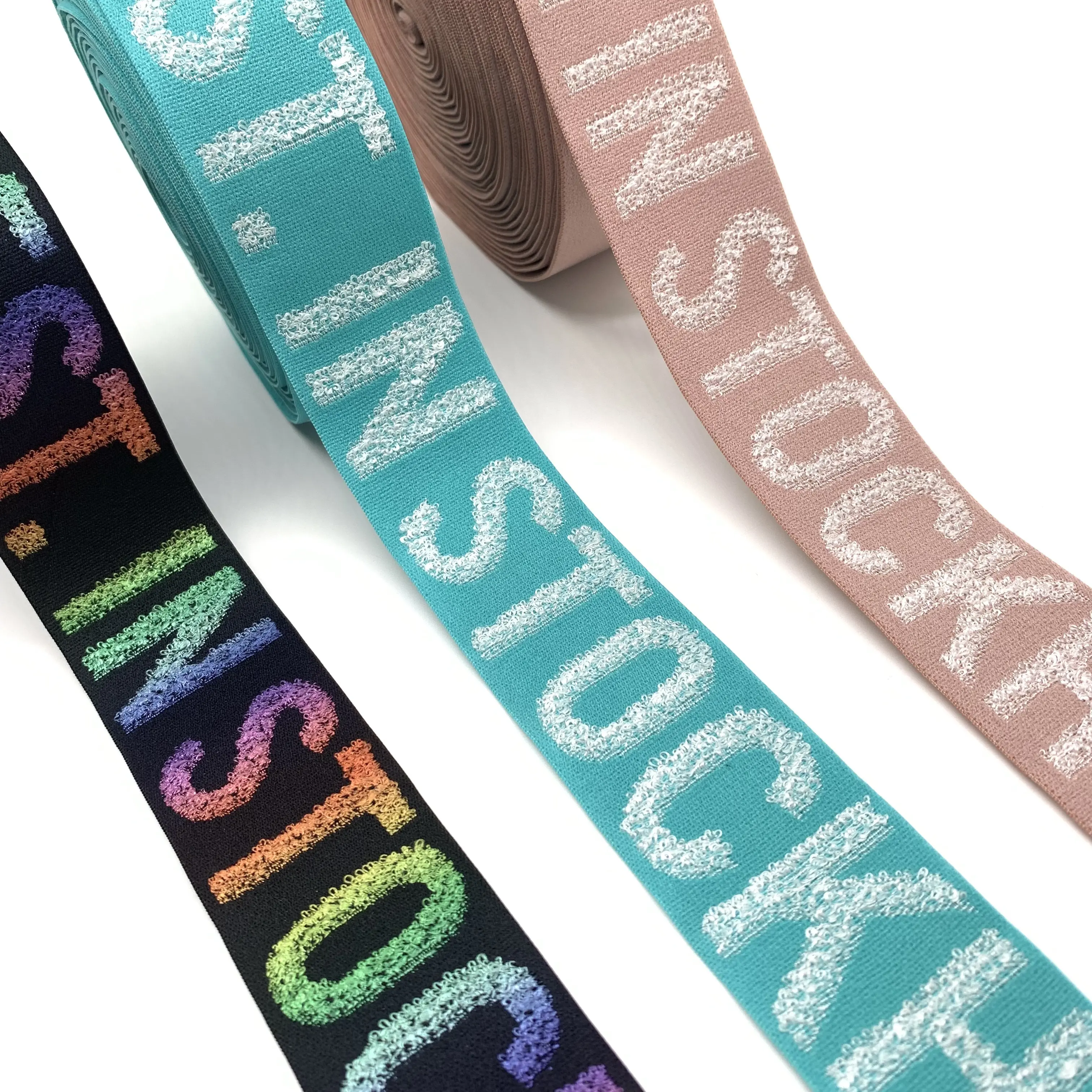 Colorful gradient English letter woven belt high-quality custom nylon printed elastic belt underwear belt