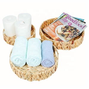 Plateau de service rond en jacinthe d'eau de style rustique avec poignées plateaux de service décoratifs - Product Image 5