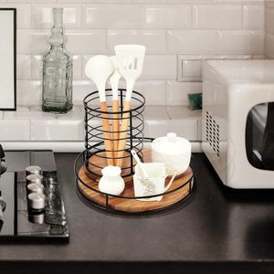 Estante giratorio de madera, organizador redondo de madera de acacia con rotación de 360 grados para baño, cocina y escritorio. - Product Image 5