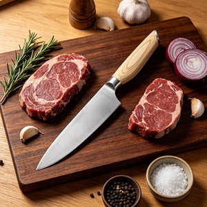 Ensemble de couteaux de cuisine professionnels en acier inoxydable à haute teneur en carbone avec manche en bois de qualité supérieure, 8 pièces. Stock disponible dès maintenant. - Product Image 2