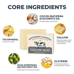 Bán buôn 100% cỏ Fed Thịt Bò mỡ động vật Xà phòng thanh làm sáng da tắm <span class=keywords><strong>handmade</strong></span> xà phòng mặt & cơ thể rửa - Product Image 3
