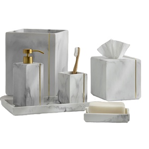 Popular White Marble Effect 6-Piece Resin <b>Bathroom</b> <b>Accessory</b> <b>Set</b> with Metal Lines for Home or Hotel Soap Dispenser Soap Dish - Product Image 1