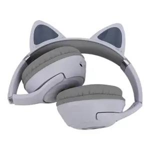 Headphone telinga kucing lucu Bt nirkabel, headphone dengan peredam bising kedap suara nyaman