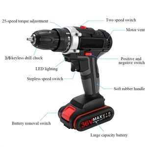Variable Speed Rechargeable Lithium Brushless Motor Cordless Drill Multi-Function Household <b>Screwdriver</b> Pistol Drill Plastic Box - Product Image 2